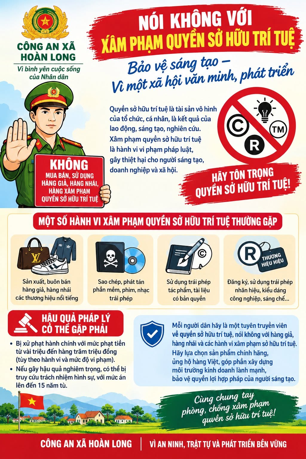 CÔNG AN XÃ HOÀN LONG TUYÊN TRUYỀN: NÓI KHÔNG VỚI XÂM PHẠM QUYỀN SỞ HỮU TRÍ TUỆ