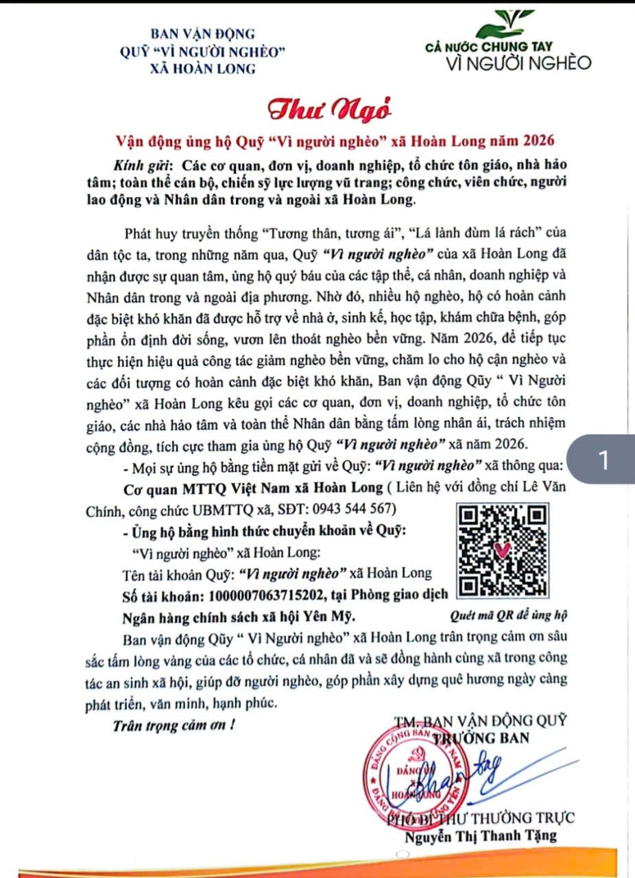 HOÀN LONG CHUNG TAY ỦNG HỘ QUỸ VÌ NGƯỜI NGHÈO NĂM 2026